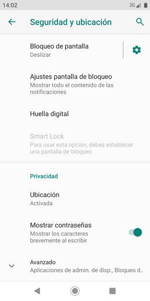 Desplácese y seleccione Avanzado