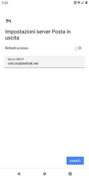 Disattiva Richiedi accesso e seleziona AVANTI