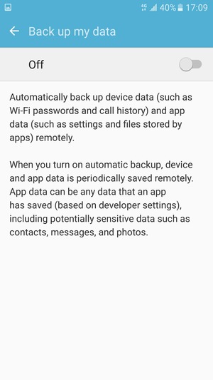 Turn on Back up my data