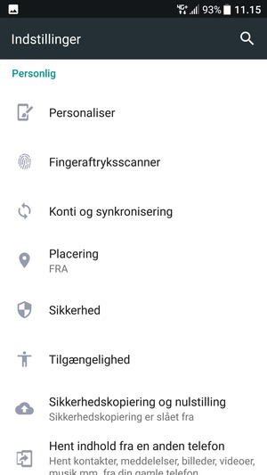 Scroll til og vælg Sikkerhedskopiering og nulstilling