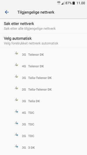 Velg en nettverksoperatør fra listen
