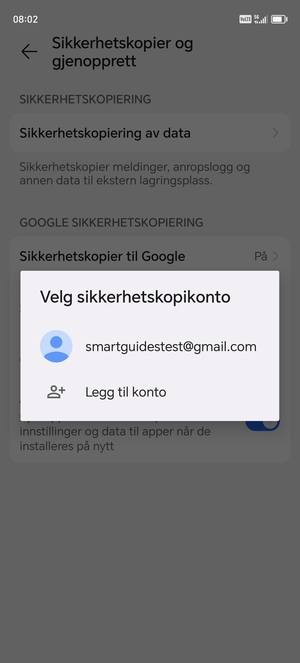 Velg sikkerhetskopi-kontoen din