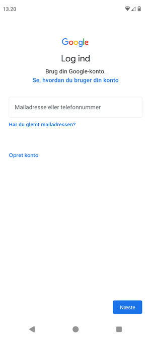 Indtast din Gmail adresse og vælg Næste