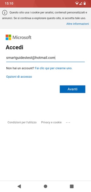 Inserisci il tuo indirizzo email e seleziona Avanti