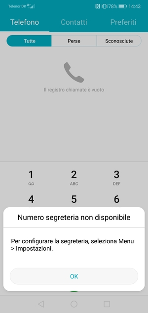 Se la segreteria telefonica non è configurata, seleziona OK