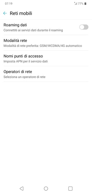Per modificare la rete, in presenza di problemi, seleziona Operatori di rete