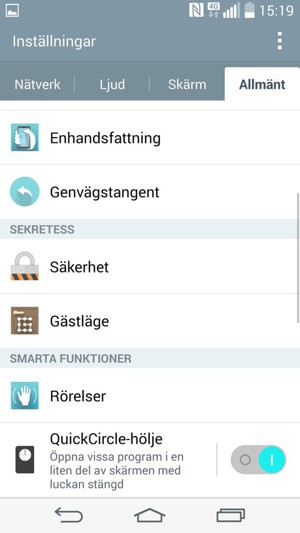 För att byta SIM-kortets PIN, välj Allmänt och Säkerhet