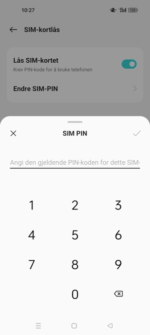 Skriv inn Gjeldende PIN-kode for SIM-kort og velg OK