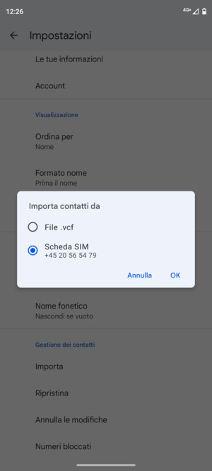 Seleziona Scheda SIM e OK