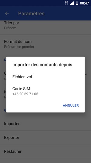 Sélectionnez Carte SIM