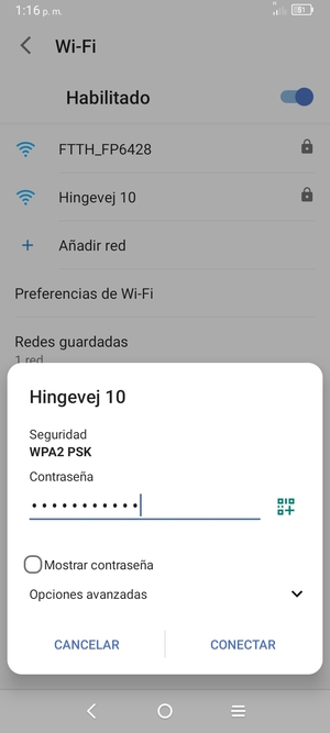 Introduzca la contraseña de Wi-Fi y seleccione CONECTAR