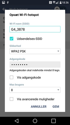 Indtast en adgangskode på minimum 8 tegn og vælg GEM