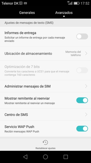 Desplácese y seleccione Centro de SMS