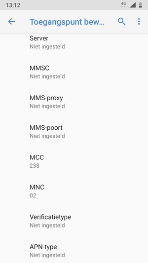 Scroll naar beneden en voer mms-gegevens in