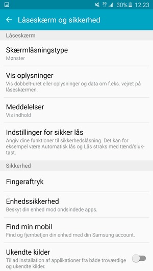 Din telefon er nu sikret med en skærmlås