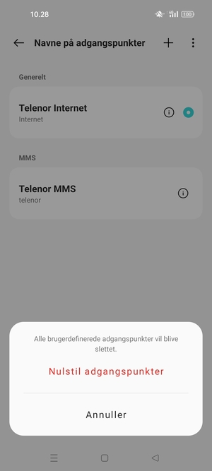 Vælg Nulstil adgangspunkter