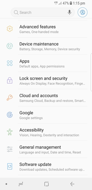 Scroll to and select Cloud and accounts