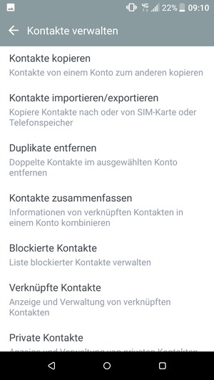Wählen Sie Kontakte importieren/exportieren