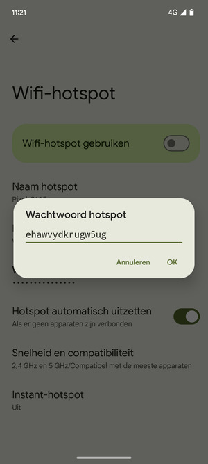 Voer een wachtwoord van een WiFi-hotspot in van ten minste 8 tekens en selecteer OK