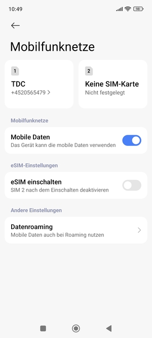 Schalten Sie eSIM einschalten ein