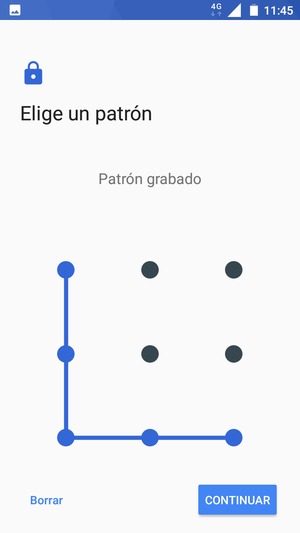 Dibuje un patrón de desbloqueo y seleccione CONTINUAR