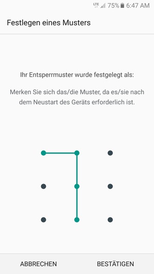 Zeichnen Sie das Entsperrmuster erneut und wählen Sie BESTÄTIGEN