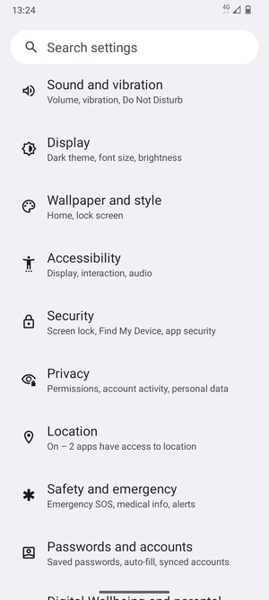 Scroll to and select Security