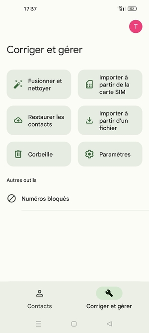 Sélectionnez Importer à partir de la carte SIM