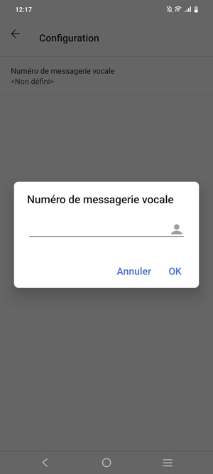 Saisissez le Numéro de messagerie vocale et sélectionnez OK