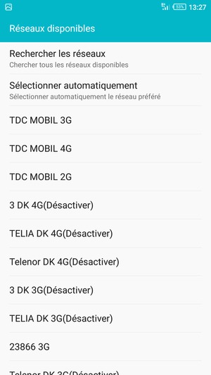 Sélectionnez un opérateur réseau dans la liste