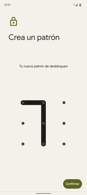 Dibuje de nuevo el patrón de desbloqueo y seleccione Confirmar