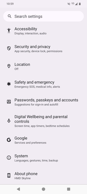 Scroll to and select Security and privacy