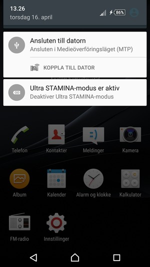 Velg Ultra STAMINA-modus er aktiv