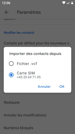 Sélectionnez Carte SIM et sélectionnez OK