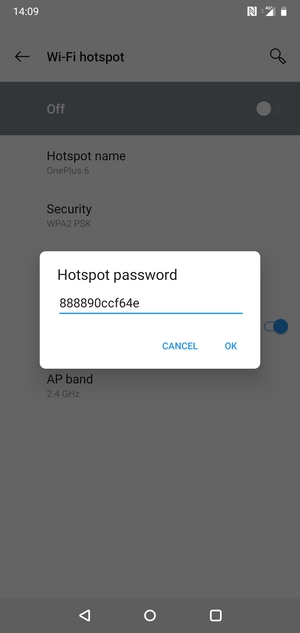 Enter a Wi-Fi hotspot password of at least 8 characters and select OK
