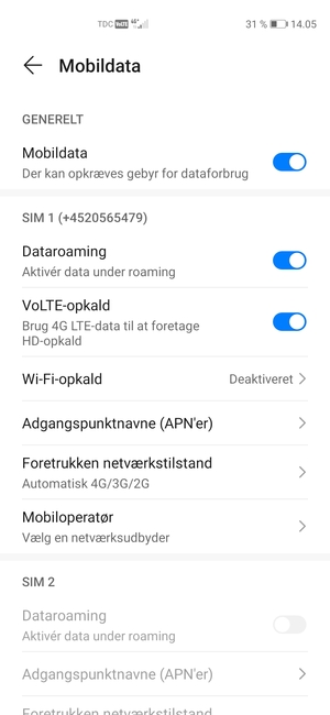 Slå Dataroaming til eller fra