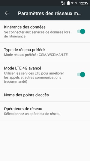 Activer ou désactiver Itinérance des données