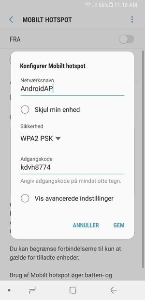 Indtast en adgangskode på minimum 8 tegn og vælg GEM
