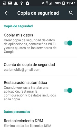 Seleccione Cuenta de copia seguridad
