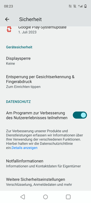 Um die PIN für die SIM-Karte zu wechseln, gehen Sie zum Sicherheit Menü und wählen Sie Weitere Sicherheitseinstellungen