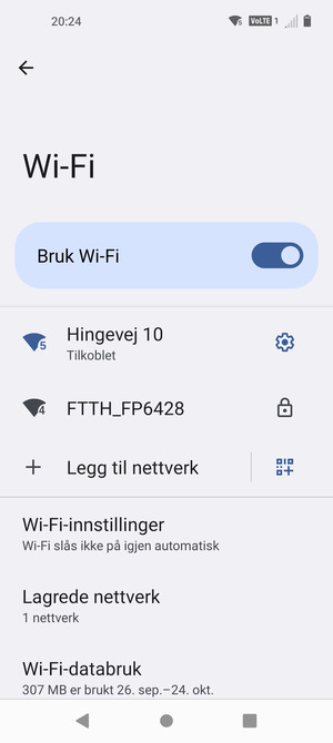 Du er nå koblet til Wi-Fi-nettverket