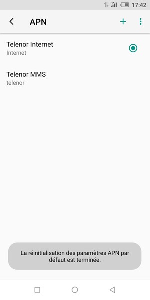 Votre téléphone va être réinitialisé avec les paramètres Internet et MMS par défaut