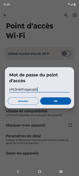 Saisissez un mot de passe de hotspot Wi-Fi d'au moins 8 caractères et sélectionnez OK