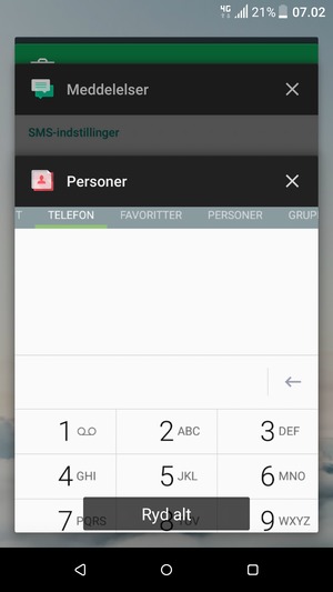 Vælg Ryd alt for at lukke alle åbne apps