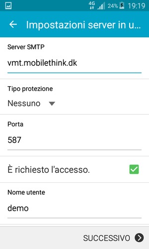 Inserisci l'indirizzo del server di posta in uscita