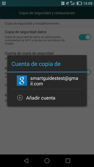 Seleccione su cuenta de copia de seguridad