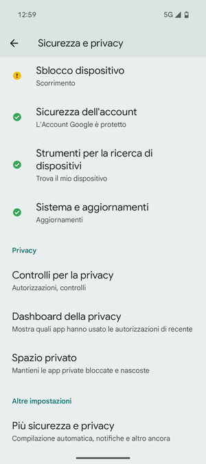 Scorri e seleziona Più sicurezza e privacy