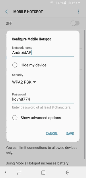 Enter a password of at least 8 characters and select SAVE