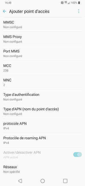 Faites défiler vers le bas et saisissez les informations MMS