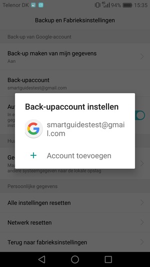 Selecteer uw back-up-account